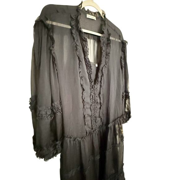 Ulla Johnson Althea Dress Midi Ruffle Long Sleeve Midnight Blue Size 4 - Picture 6 of 9